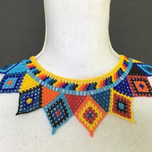 Handmade Mexican Huichol Bead Necklace - Huichol Folk Art Jewelry